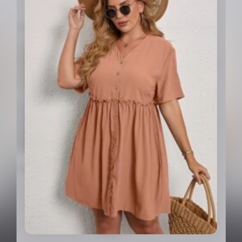 Plus Button Through smock dress